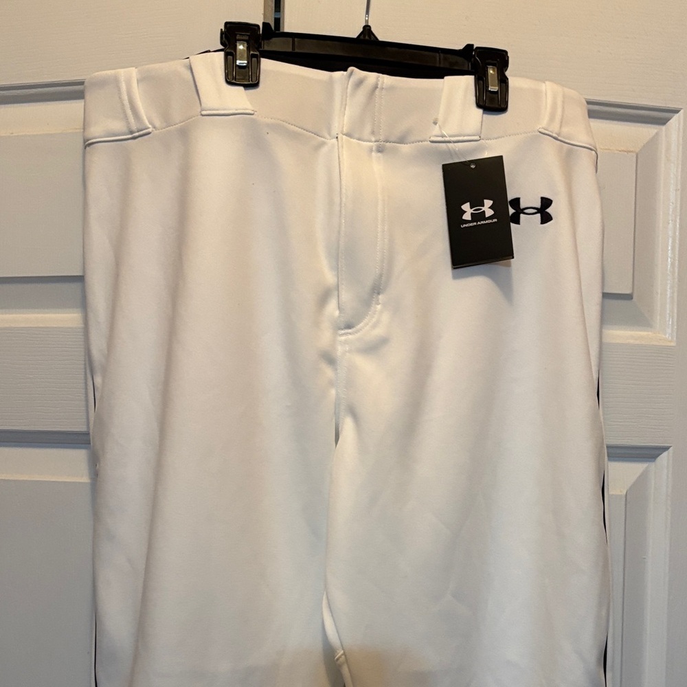Under Armour White Baseball Pants with black piping